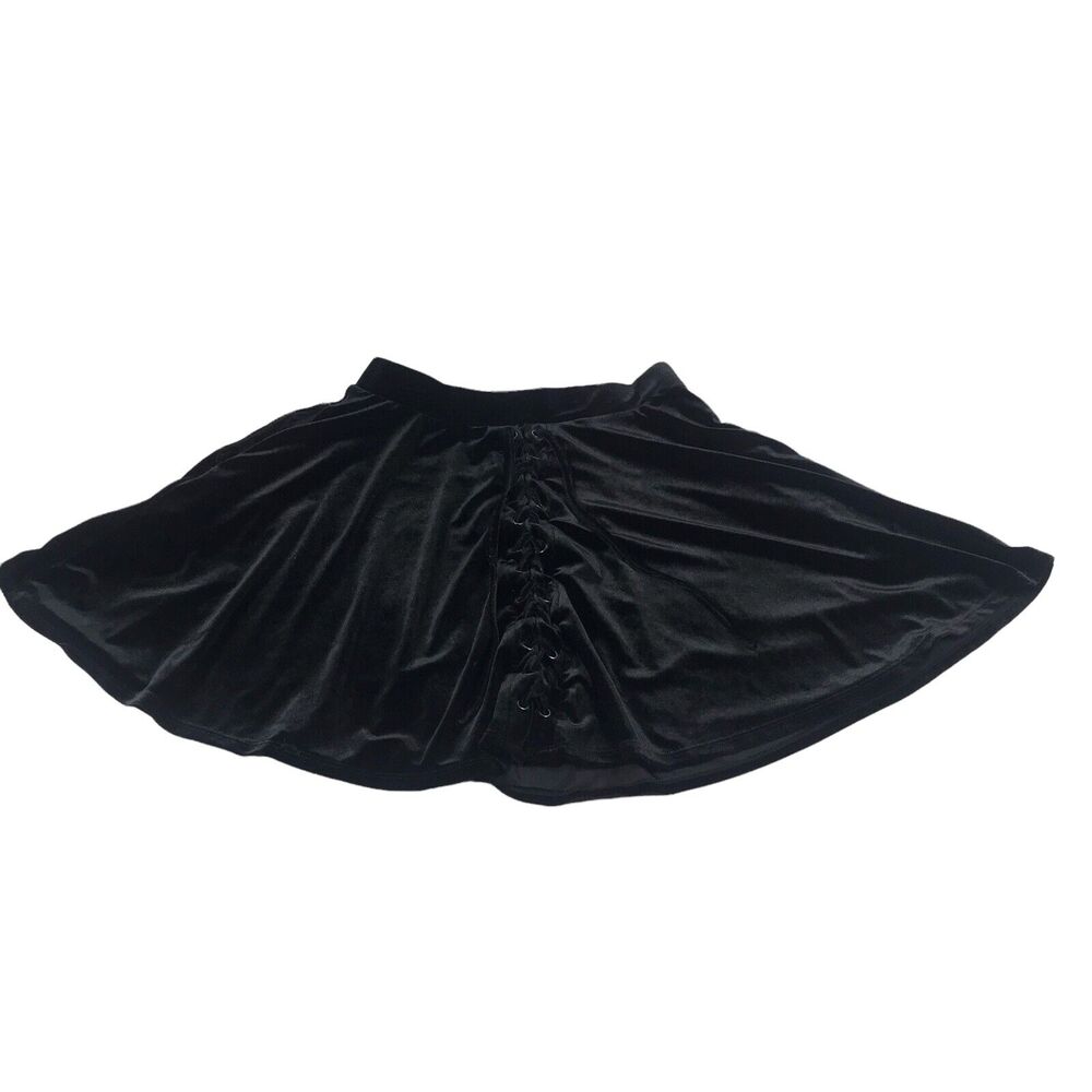 HOT TOPIC Black Velvet Short Skirt with Lace Up Front Detail - Stretch Small/med